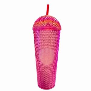 Starbucks 2025 Dome Lid Tumbler Cup Hot Pink Summer 2025 Diamond Iridescent